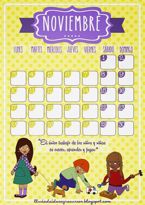 Descargables Calendario Ilustrado Para El Aula De Noviembre Lluvia