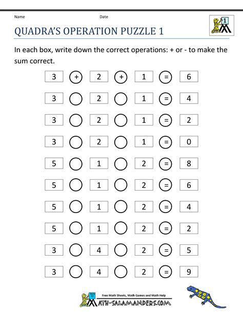 Math Puzzles For 1st Grade