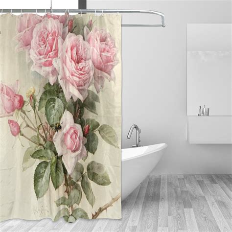 Jstel Vintage Rose Shower Curtain Mildew Resistant And Waterproof Polyester Fabric 72 X 72