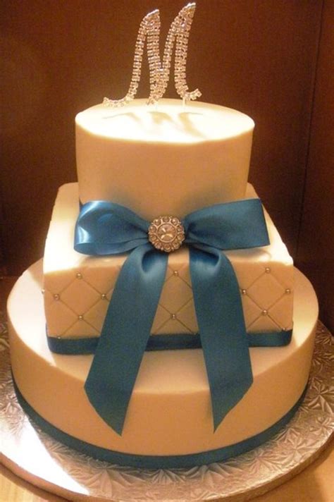 Malibu Blue Ribbon Wedding Cake