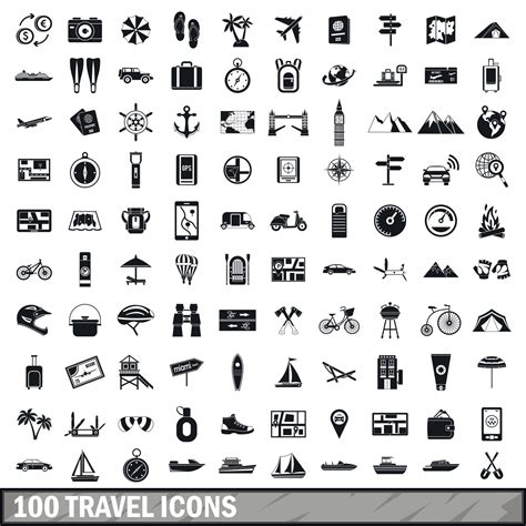 100 Travel Icons Set In Simple Style 8559932 Vector Art At Vecteezy