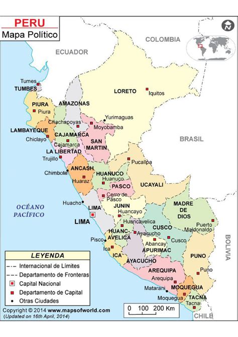 Mapa del Perú con Nombres Regiones y Departamentos Para Descargar e Imprimir