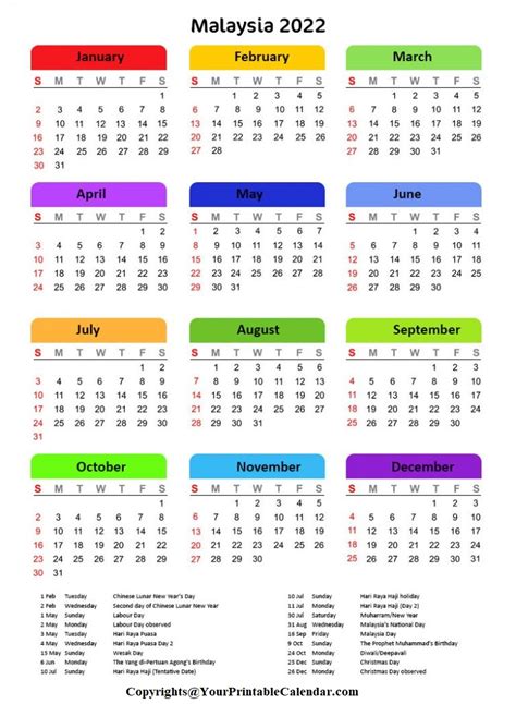 Malaysia 2022 Holidays Calendar Calendar Dream