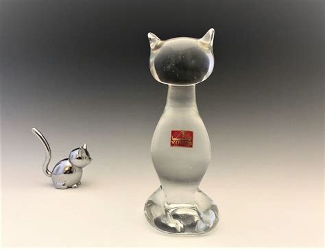 Viking Glass Clear Glass Cat Figurine