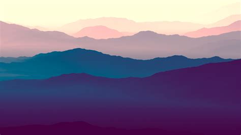 Download Mountains Landscape Purple Sunset Gradient Horizon