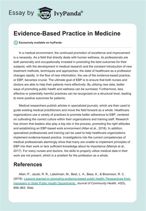 Evidence Based Practice In Medicine 291 Words Essay Example