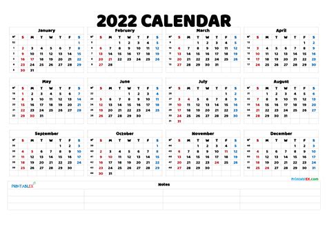 2022 Printable Yearly Calendar With Week Numbers 22ytw136