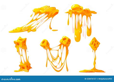 Melted Cheese Pieces Isolated On White Background Stock Vector