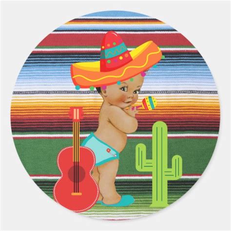 Mexican Baby Shower Sticker With Vintage Baby Au