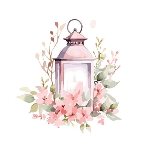 Lanterna E Flores Aquarela Ilustração Conceito De Ramadan Vetor Premium