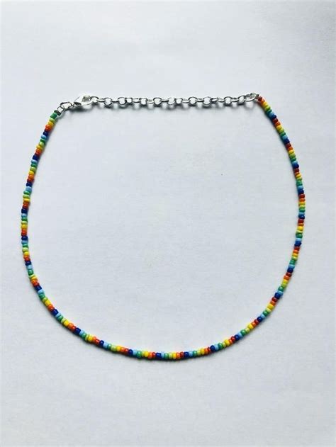 Rainbow Beaded Necklace Seed Bead Necklace Boho Choker Etsy Polska