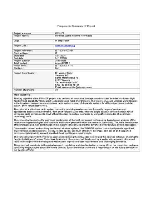 project summary template   templates   word