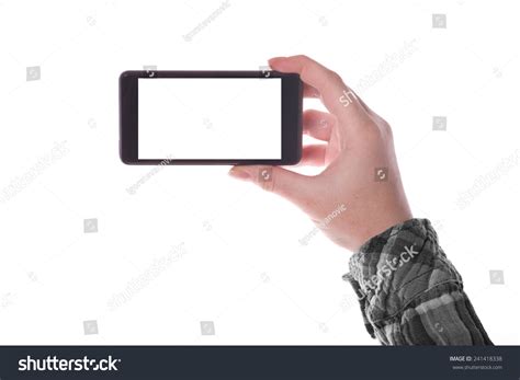 Hand Holding Smartphone Device Vertical Position Stock Photo 241418338