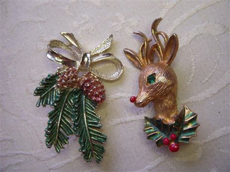 2 Vintage Christmas Brooch Pin Signed Gerrys Xmas Rudolph