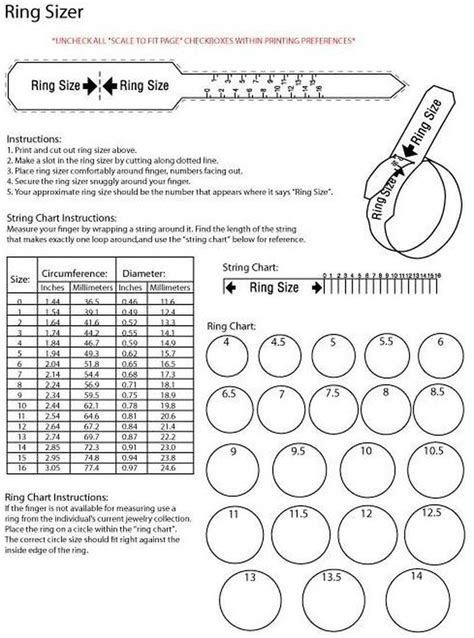 Ring Size Chart Printable Guide