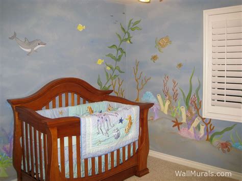 Ocean Theme Baby Room Mural With Dolphin And Sea Turtle Baby Room