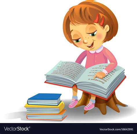 Cute Girl Reading Book Royalty Free Vector Image