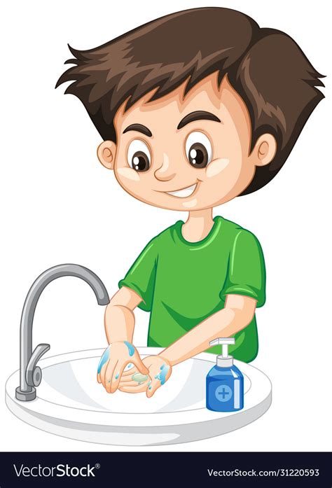Boy Cleaning Hands On White Background Royalty Free Vector