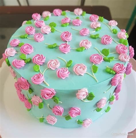 کیک تولد دخترانه با گل های خامه ای صورتی cake decorating cake chocolate oreo cake