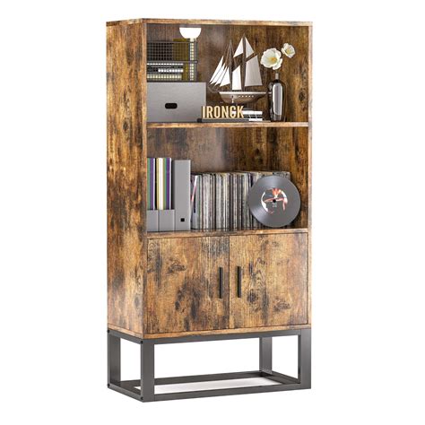 Buy Ironck Industrial Bookcase With Doors Small Wood Bookcases And