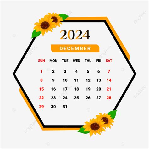 تقويم شهر ديسمبر لعام 2024 بإطار زهرة فريد المتجه التقويم الشهري