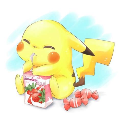 Pokemon Fan Art Featuring A Cute Little Pikachu Enjoying A Sip Of