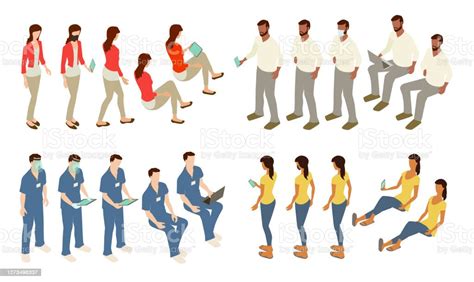 Same People In Different Positions Icon Set Stock Illustration
