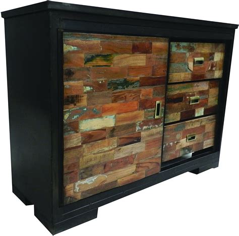 Yosemite Home Decor Industrial Sideboard Black Metal With Hand Painted Mango