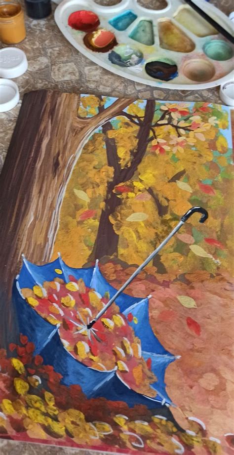 Осенний зонтик Гуашь Осенние художественные проекты Галереи