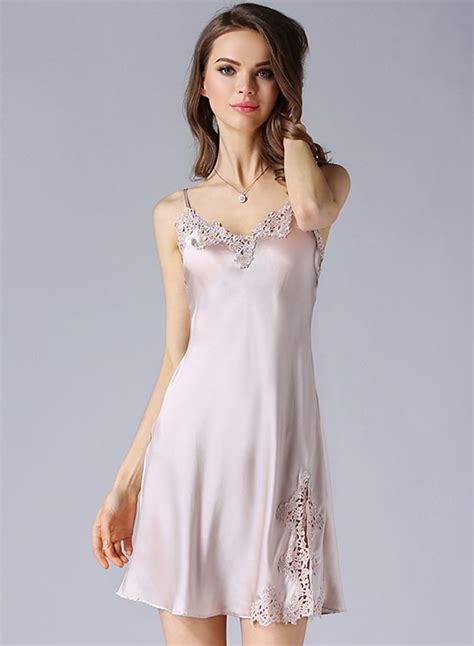 The Silk Sleepwear Is Featuring Solid Color Spaghetti Strap And Short Lengthgood Quality