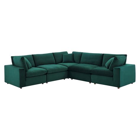Commix Down Filled Overstuffed Performance Velvet 5 Piece Sectional