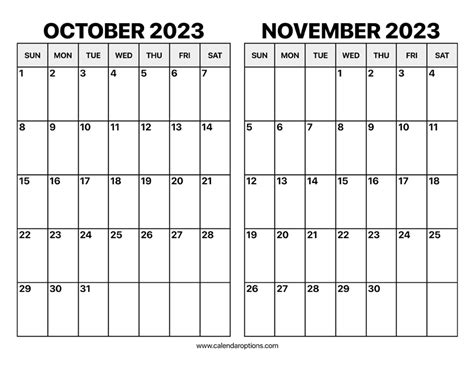 October And November 2023 Calendar Calendar Options