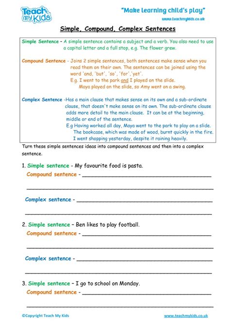 Compound Complex Simple Sentences Worksheet
