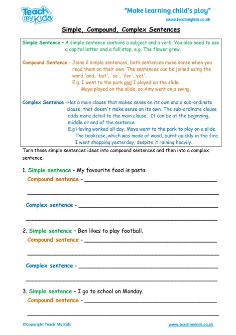 Simple Compound And Complex Sentences Worksheets