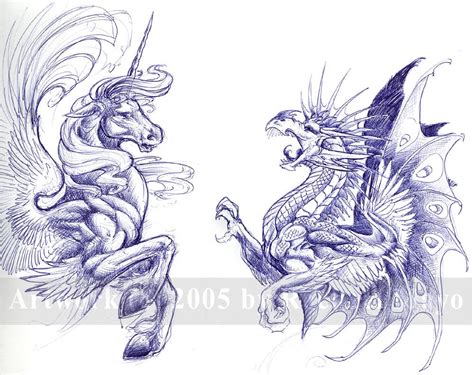 Unicorn And Dragon Sketch By Rachaelm5 On Deviantart
