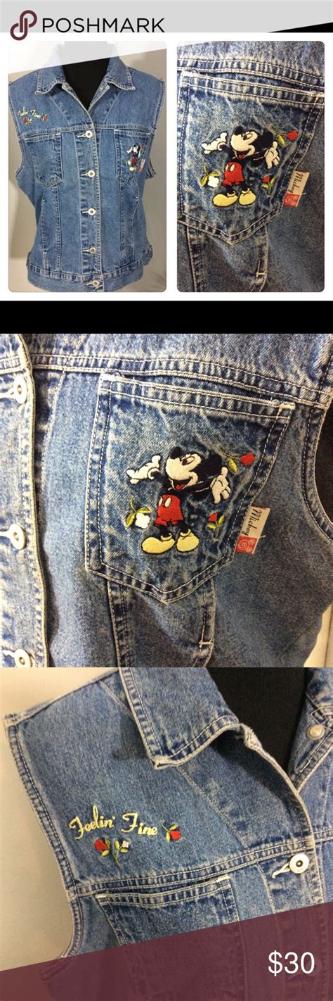 Vintage Mickey Mouse Denim Vest Disney Store L Vintage Mickey Mouse