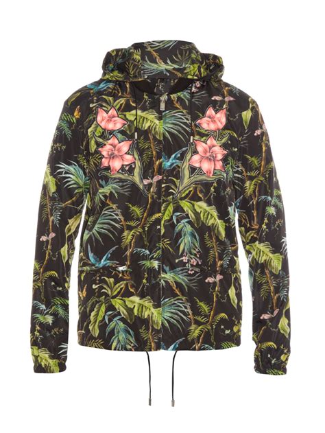 Gucci Detachable Hood Jungle Print Nylon Bomber Jacket In Green For Men