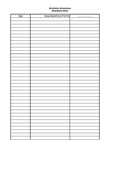 Printable Aa Attendance Sheet