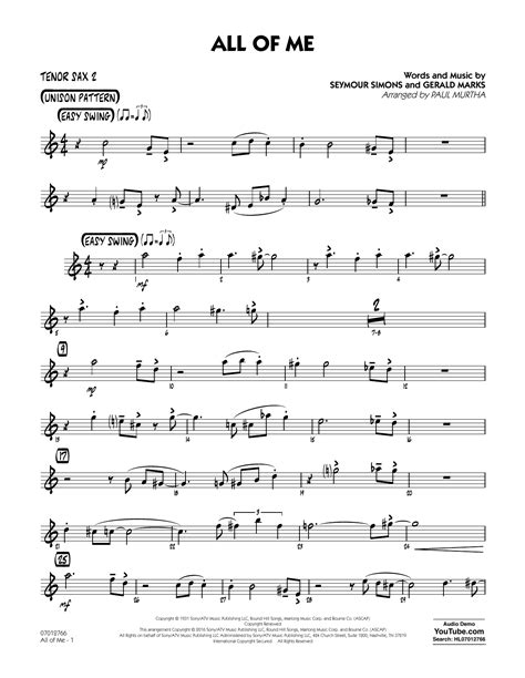 All Of Me Tenor Sax 2 Sheet Music Paul Murtha Jazz Ensemble