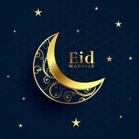 Free Vector Eid Mubarak Beautiful Golden Decorative Moon Background