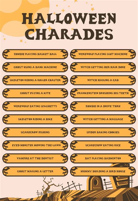 Printable Halloween Charades Game Cards Halloween Party Kids