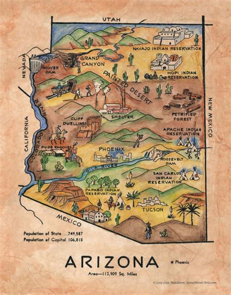Kids Map Kids Map Arizona Arizona Retro Map Map Art Arizona Map