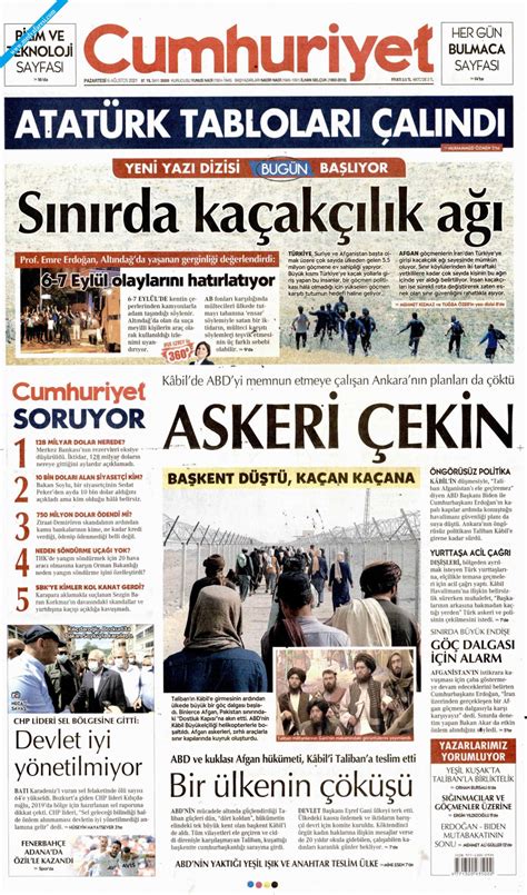 Cumhuriyet Gazetesi 16 Ağustos 2021 Pazartesi