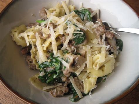 Divide the spinach and pasta among. Tortellini with Mushrooms, Spinach and Italian Sausage ...