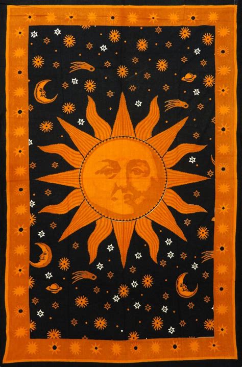 Celestial Sun Face Tapestry Sun Painting Moon Art Sun Art