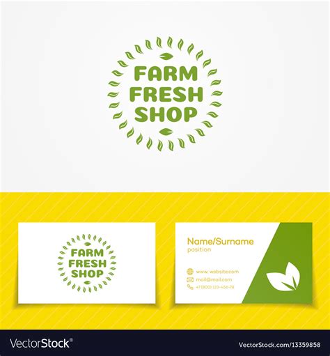 Farm Fresh Shop Logo Set With Green Leaves Vector Image
