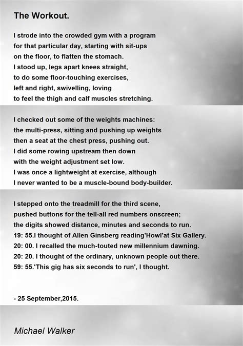 The Workout The Workout Poem By Michael Walker