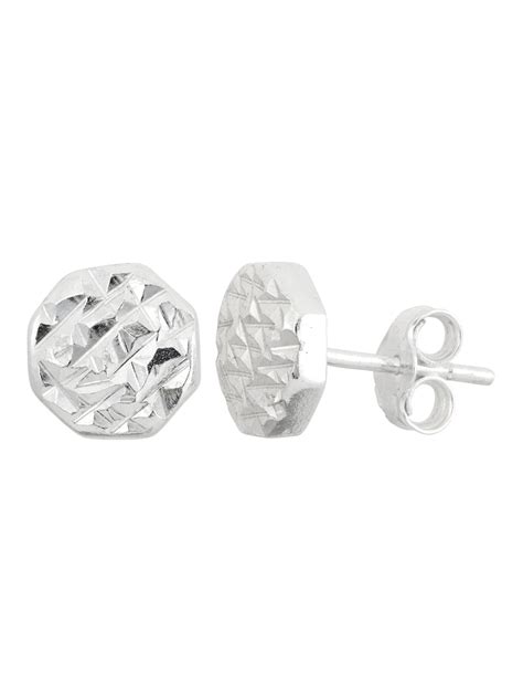 Sterling Silver Diamond Cut Flat Round Stud Earrings