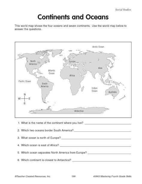 Continents And Oceans Worksheet Printable Coloring Pages