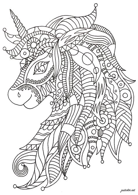 Coloring pages for adults with guide. Zentangle Unicorn - Unicorns Adult Coloring Pages